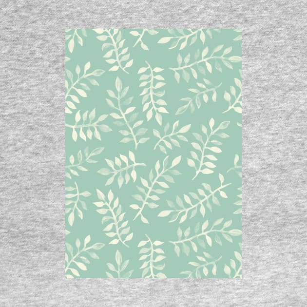 Painted Leaves - a pattern in cream on soft mint green by micklyn